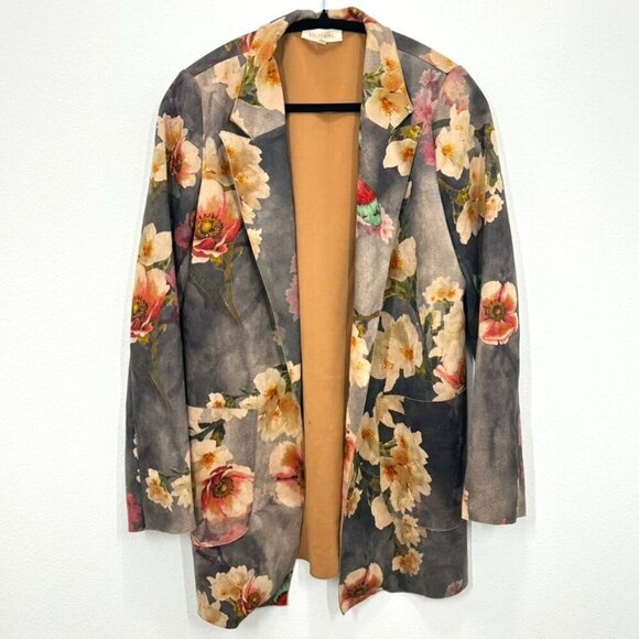 Solitaire Dark Floral Soft Blazer Jacket Business Casual Quirky Academia Size M - Picture 1 of 8